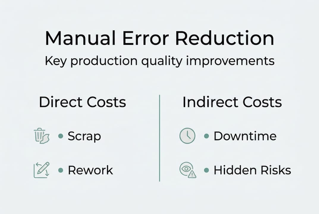 Infographic summarizing direct and indirect production error costs