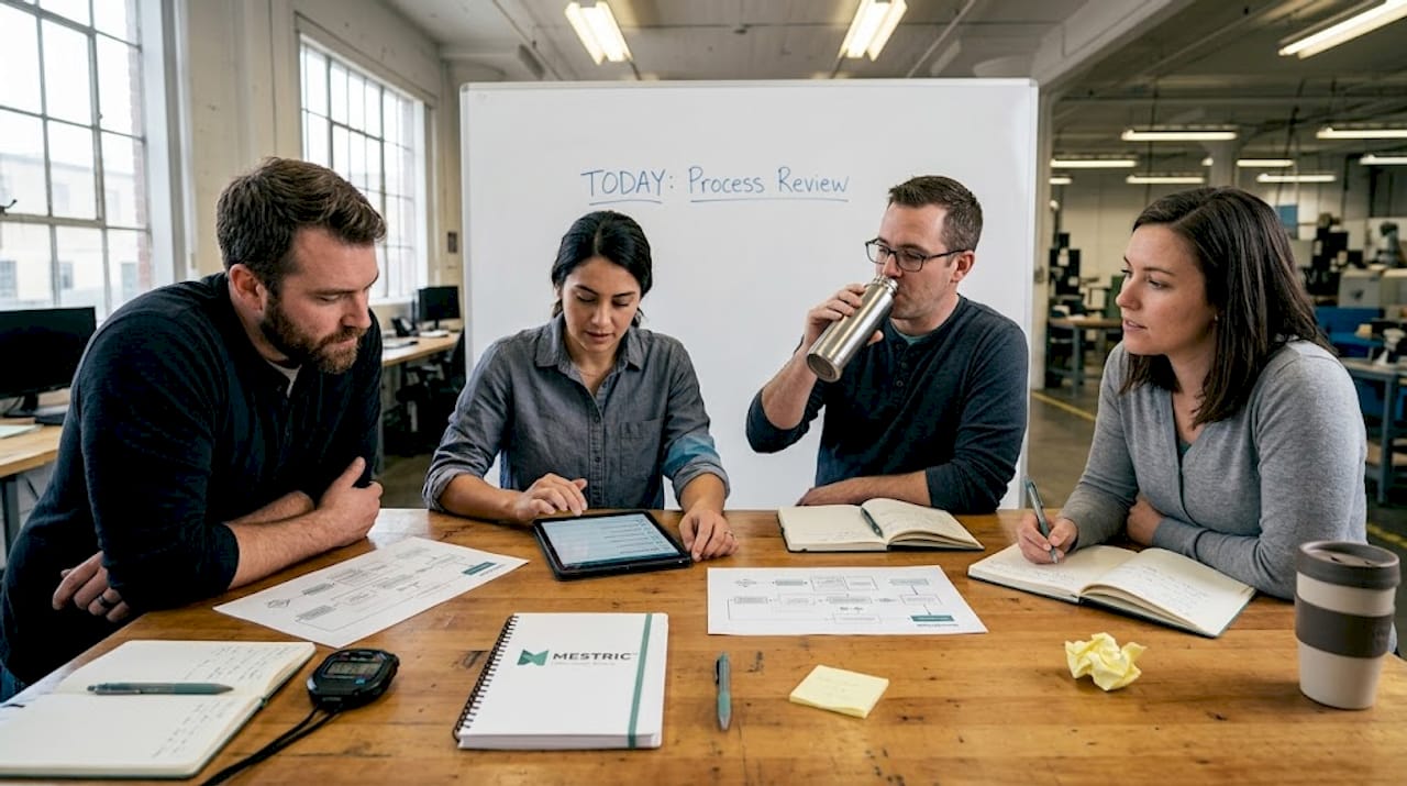 Supervisors reviewing process improvement in meeting