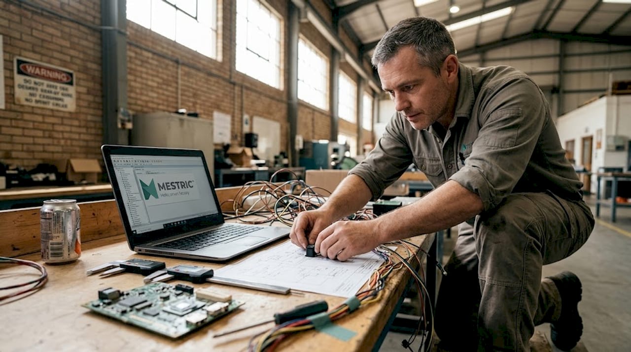 Technician installing sensor at assembly station