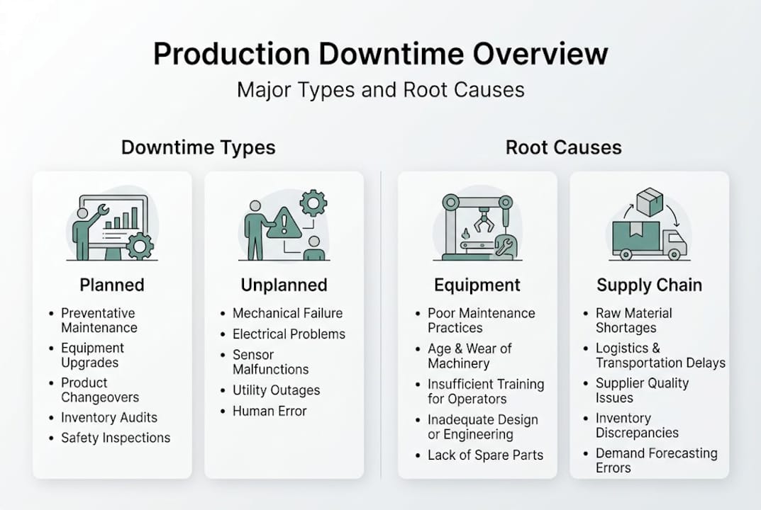 Infographic showing downtime types and causes