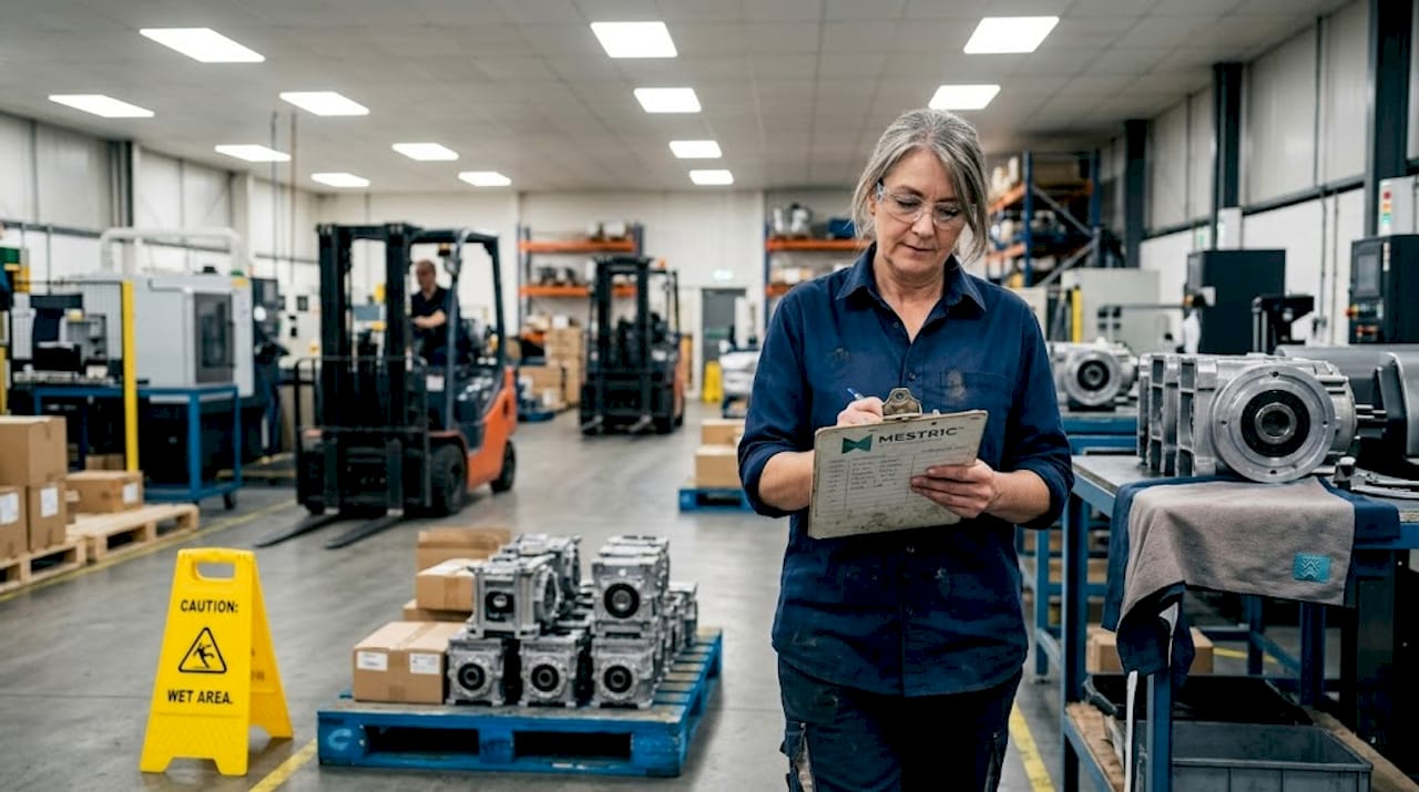 Supervisor checking assembly line in factory walkthrough