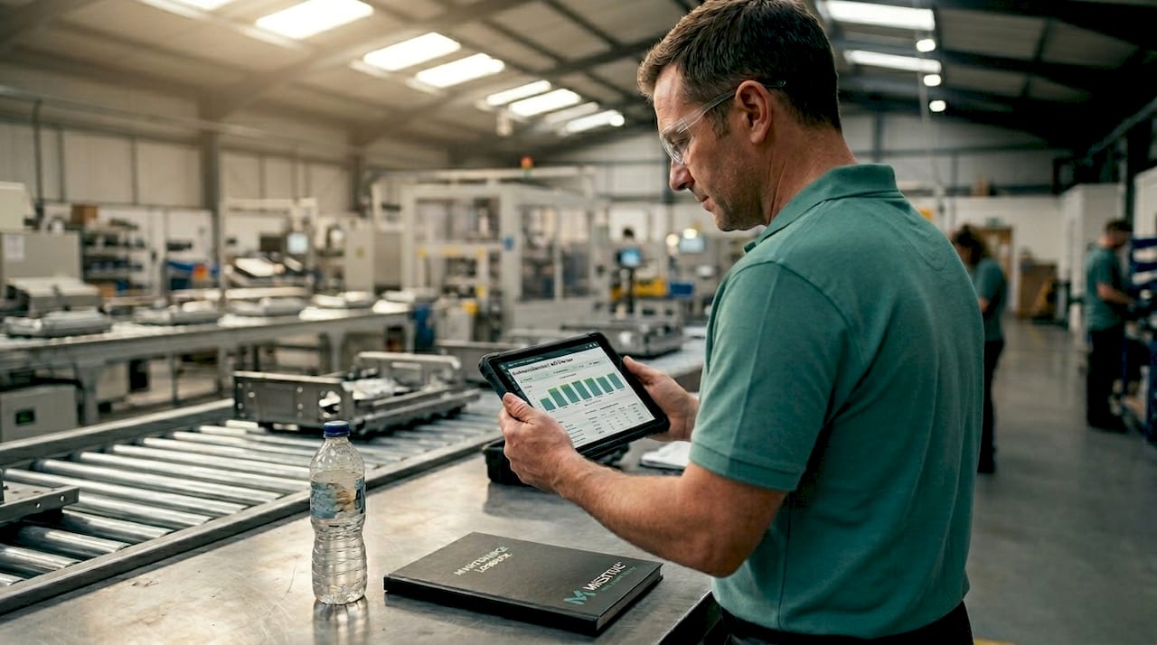 Supervisor using digital tools in factory setting