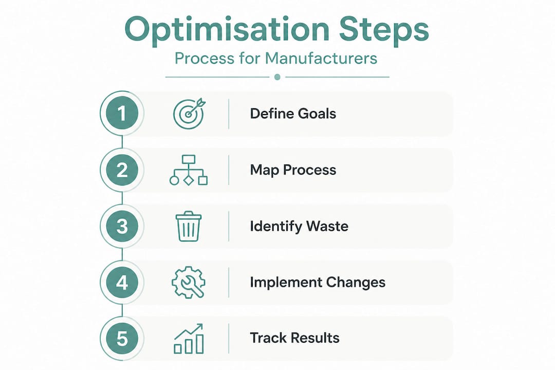 Infographic of key process optimisation steps in manufacturing
