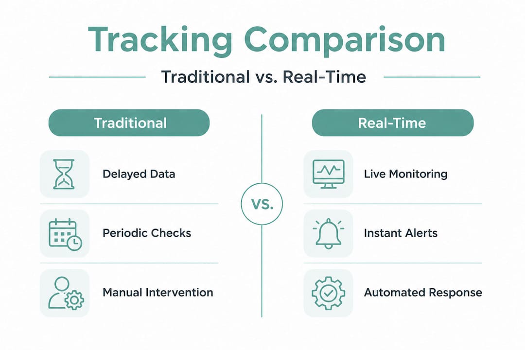 Infographic compares traditional and real-time tracking