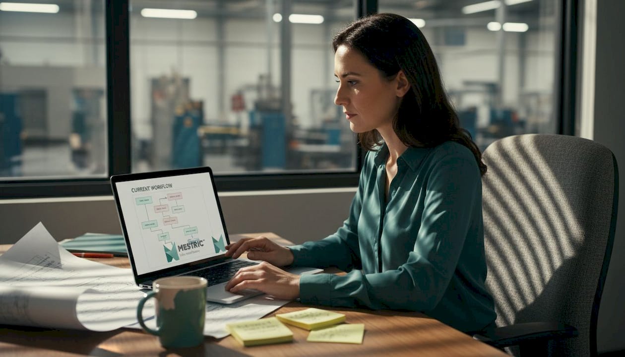 Engineer reviewing digital process mapping workflow