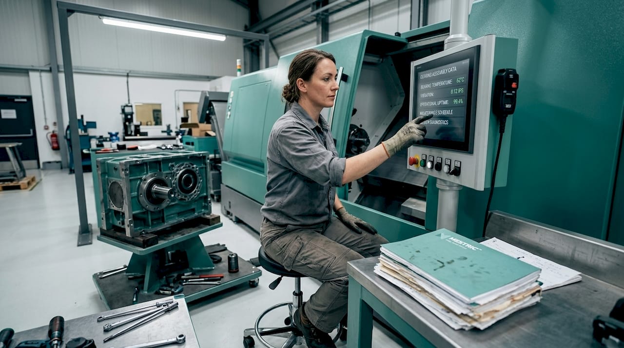 Machine operator checking equipment sensor data