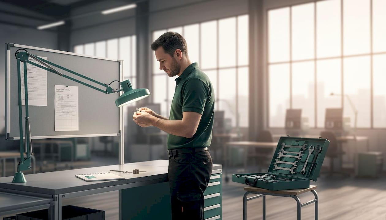 Operator checking product quality metrics