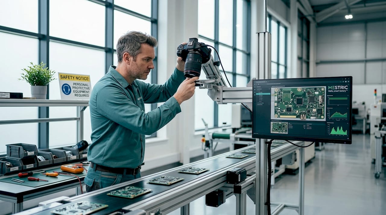 Technician adjusts camera for automated inspection