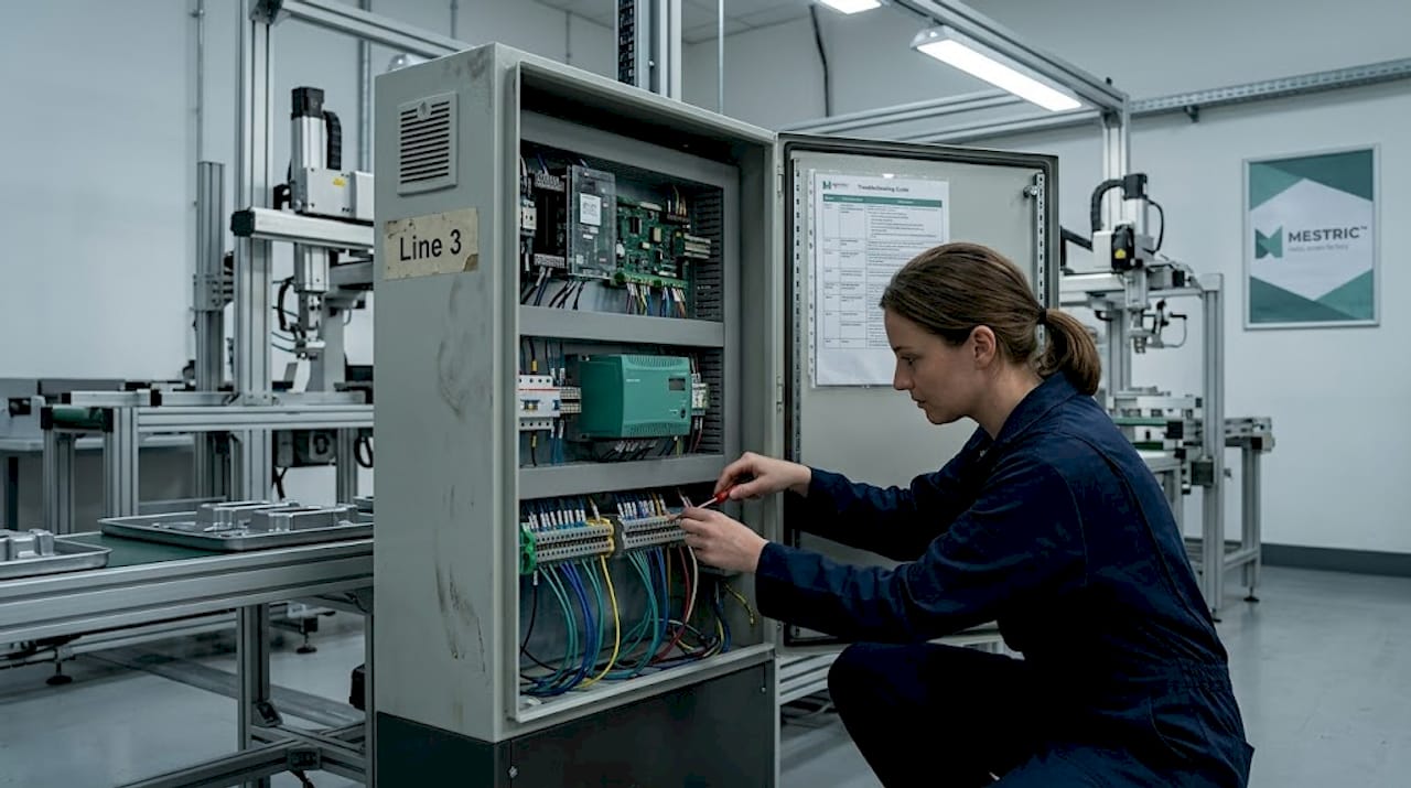 Technician wiring sensors and actuators in panel