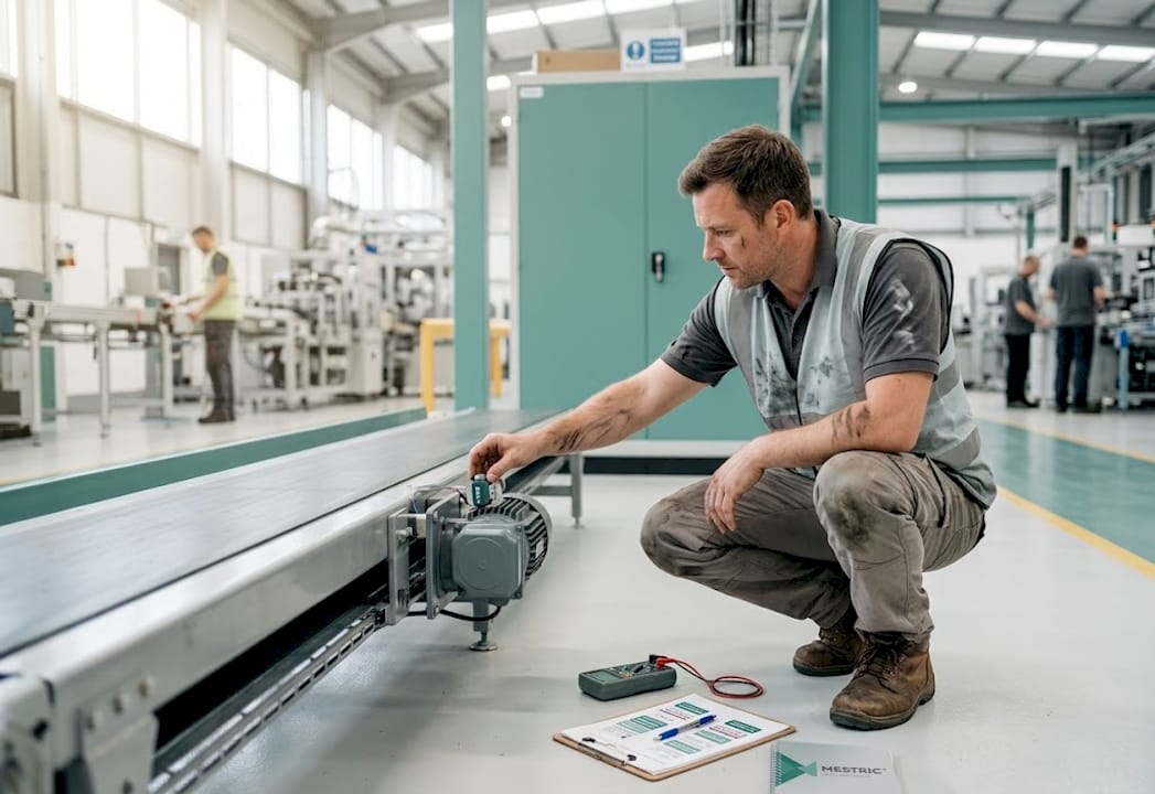 Technician checking condition monitoring sensor