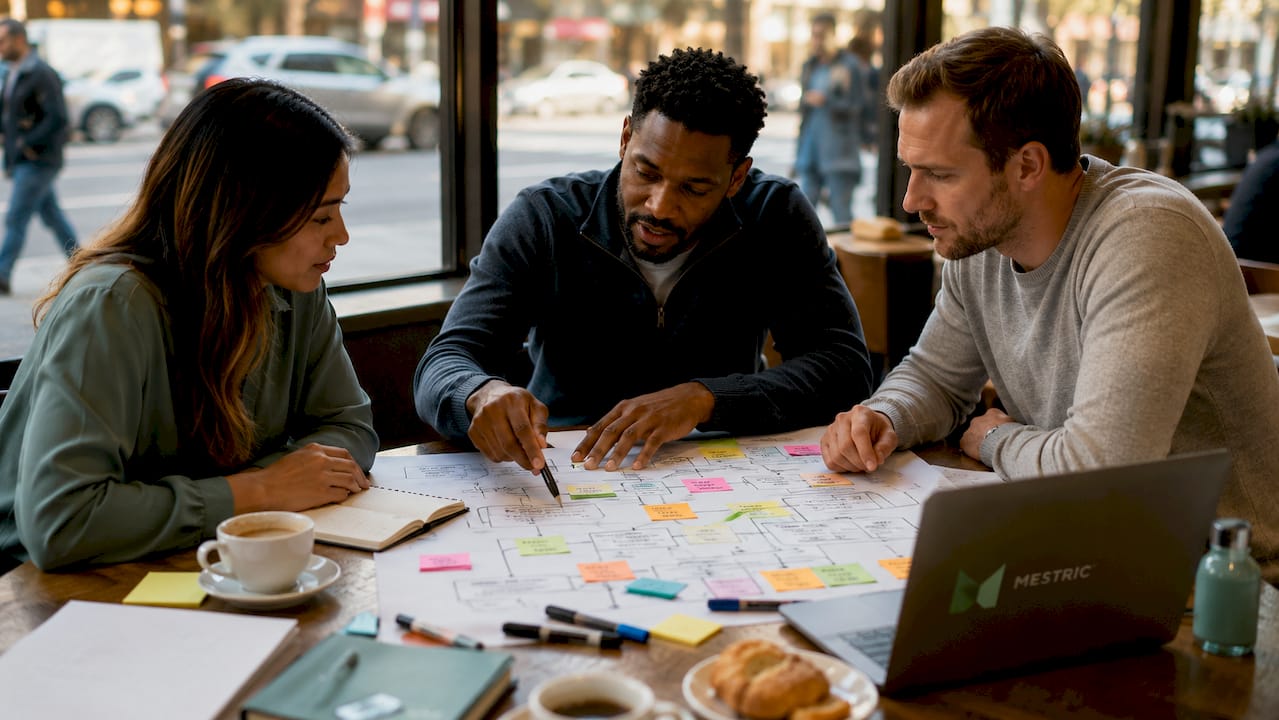 Team collaborating on value stream mapping