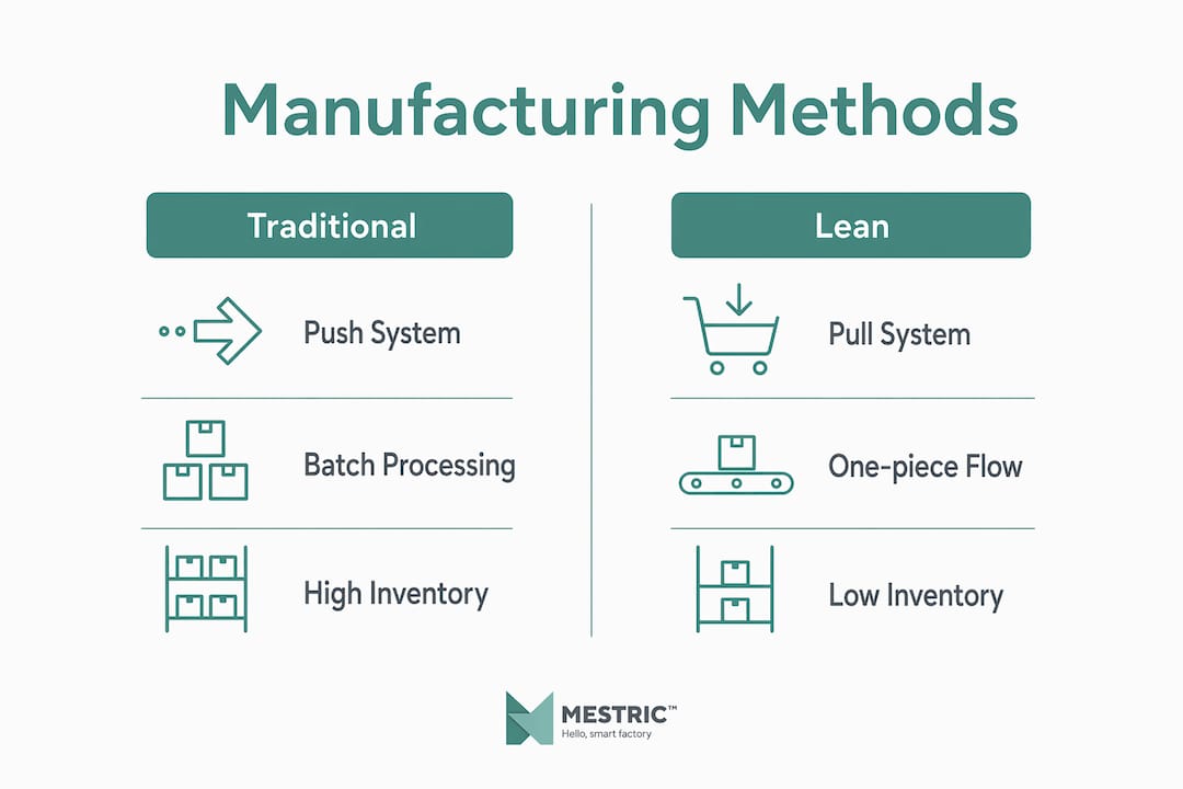 Infographic comparing lean and traditional manufacturing