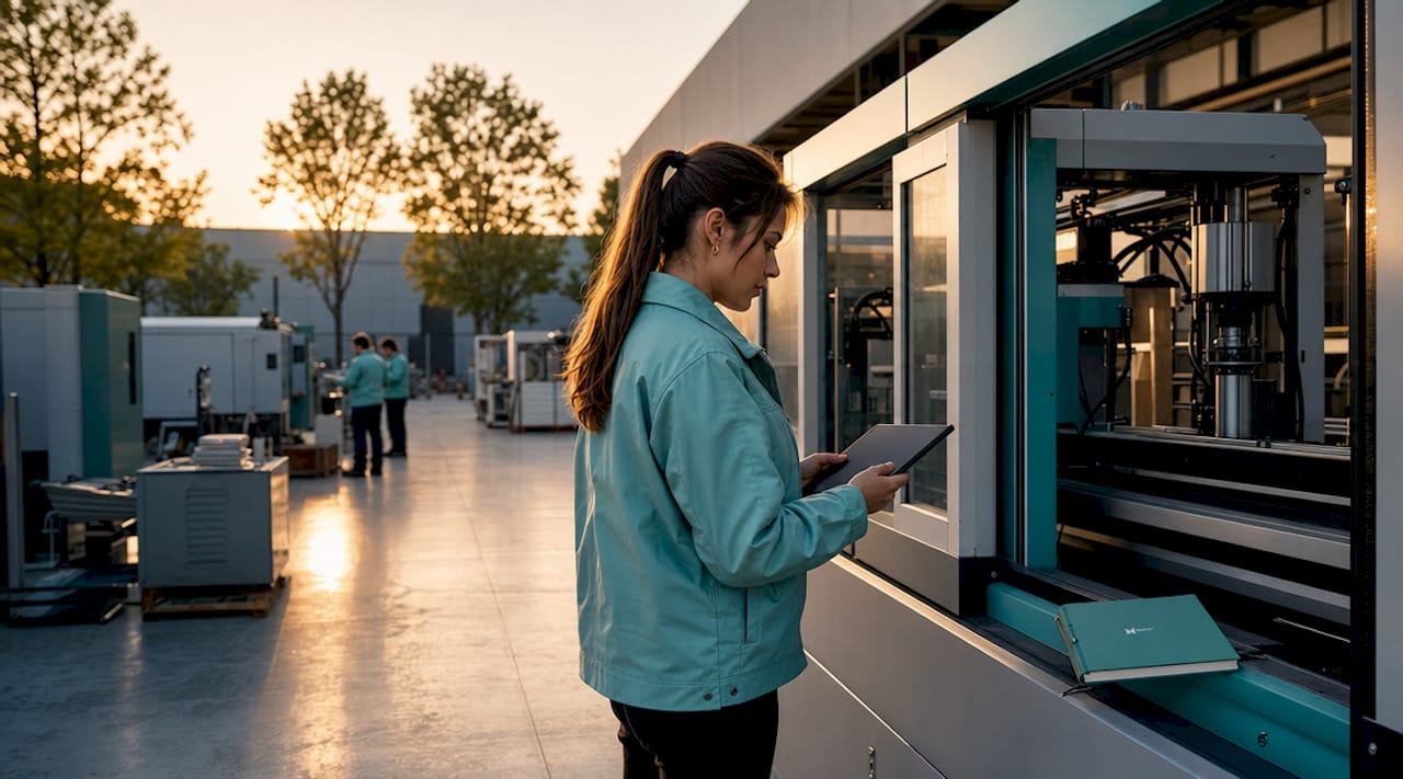 Technician using tablet for AI quality check