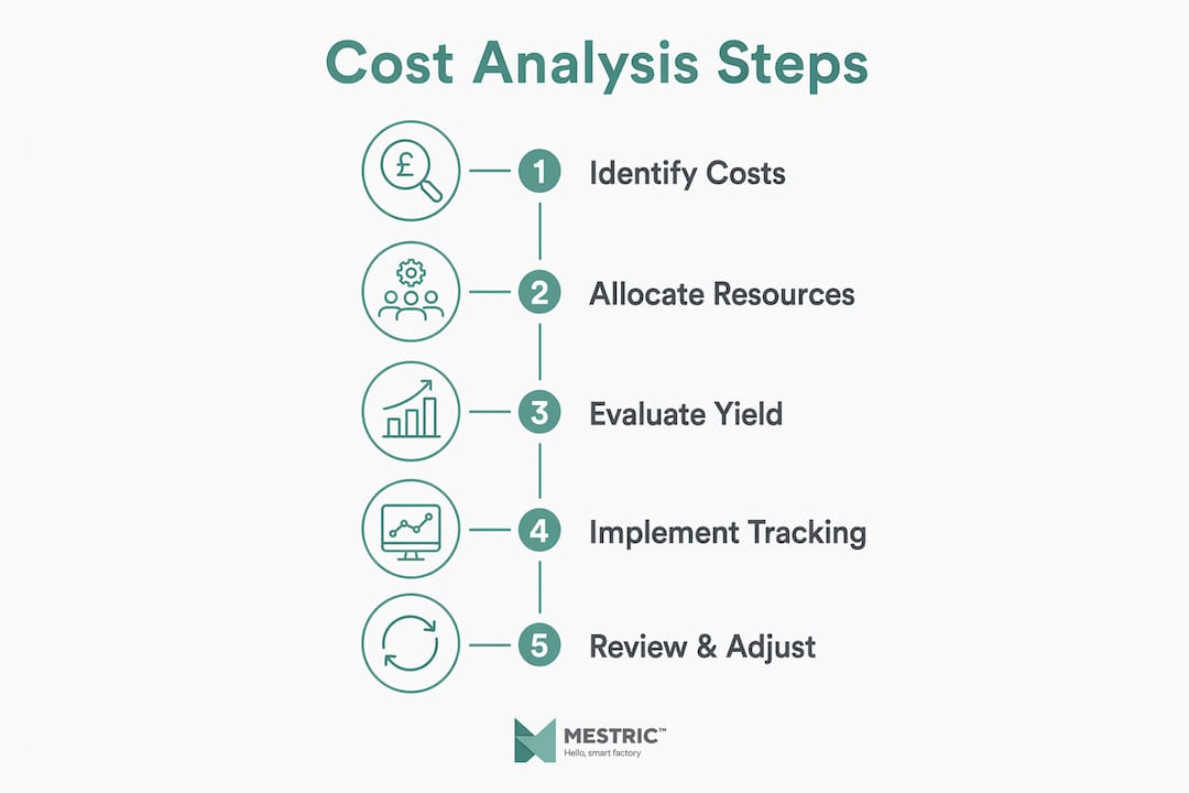 Infographic depicting step-by-step factory cost analysis process