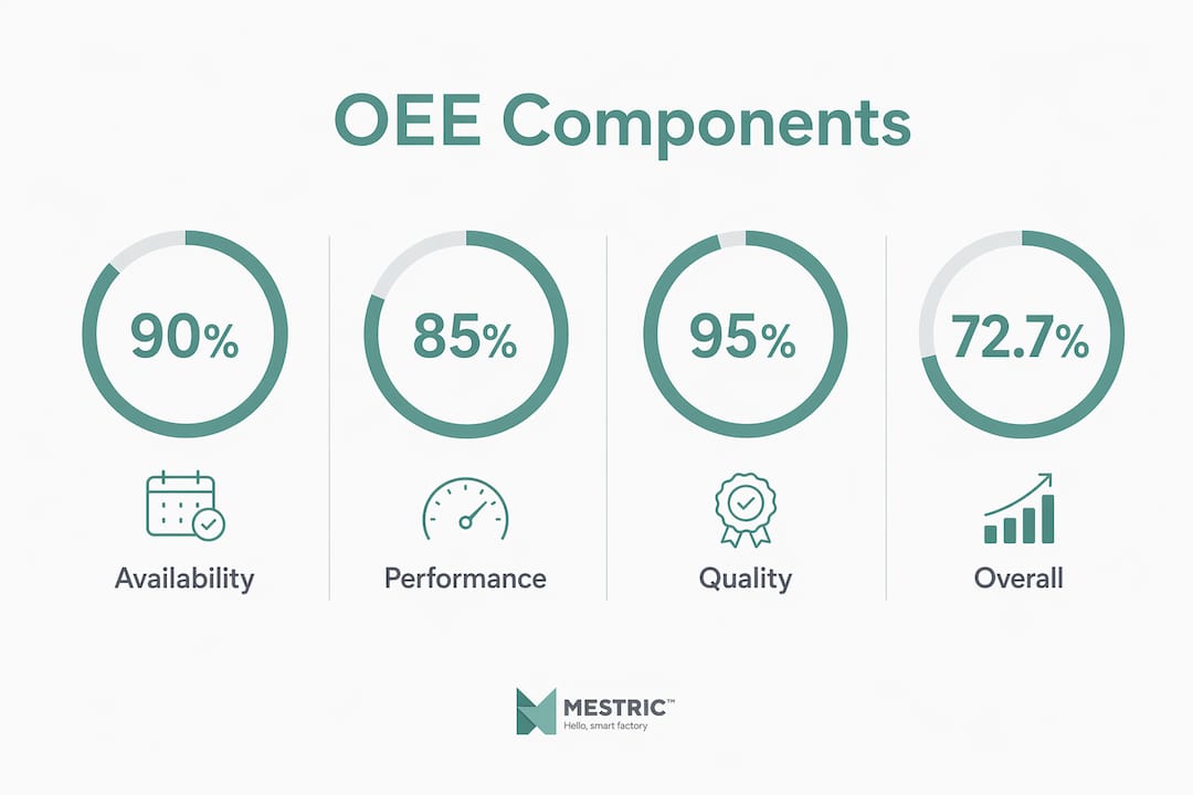 Infographic showing OEE components and overall score