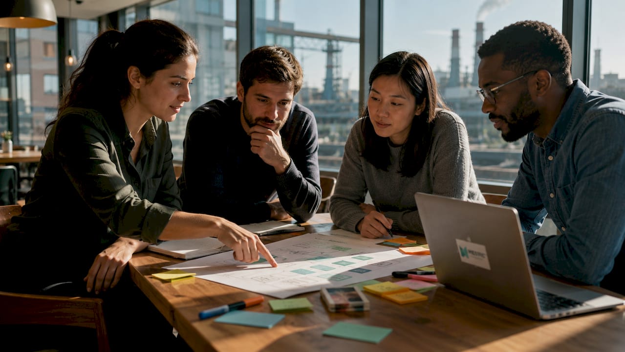 Engineers collaborating on workflow steps