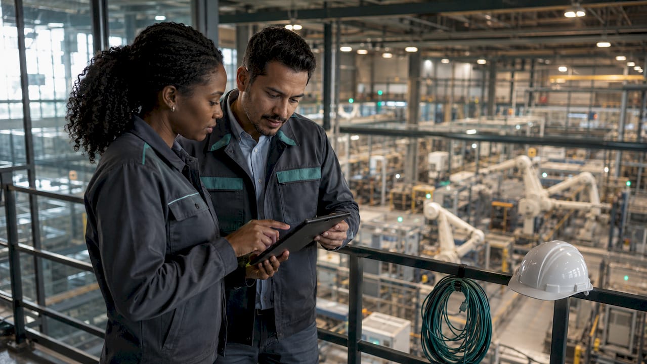 Engineers reviewing IoT energy monitoring