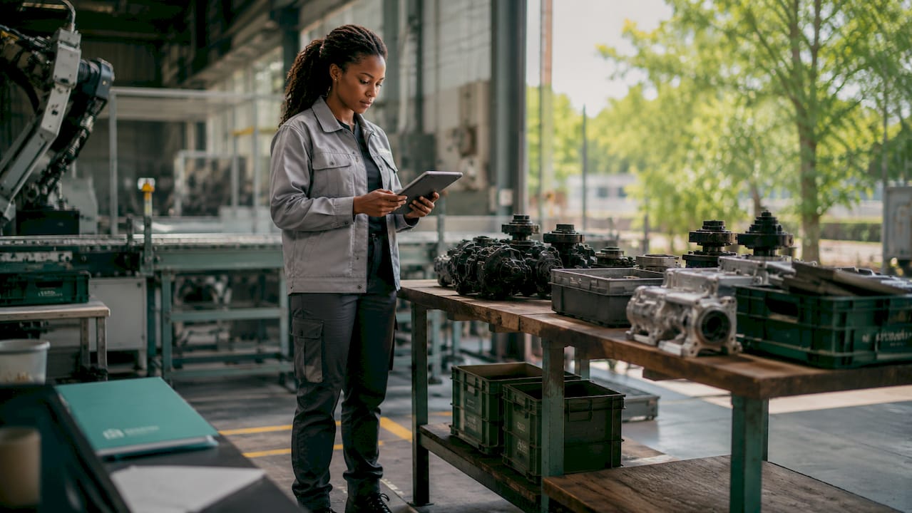 Engineer using tablet for predictive maintenance in factory