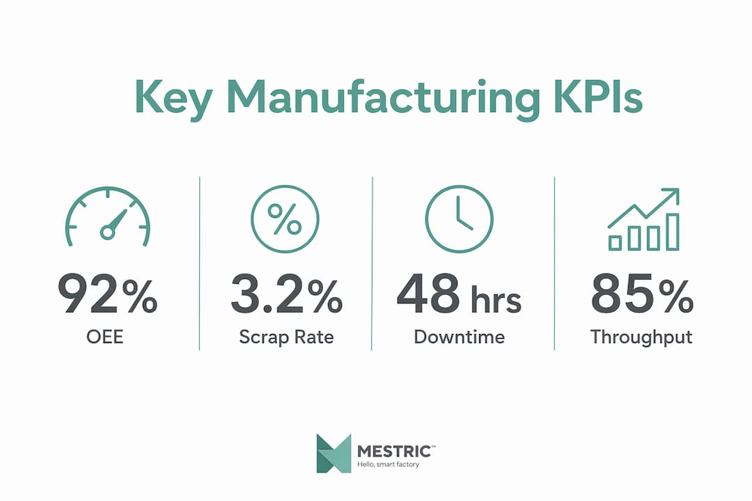 Infographic showing key manufacturing KPIs with stats