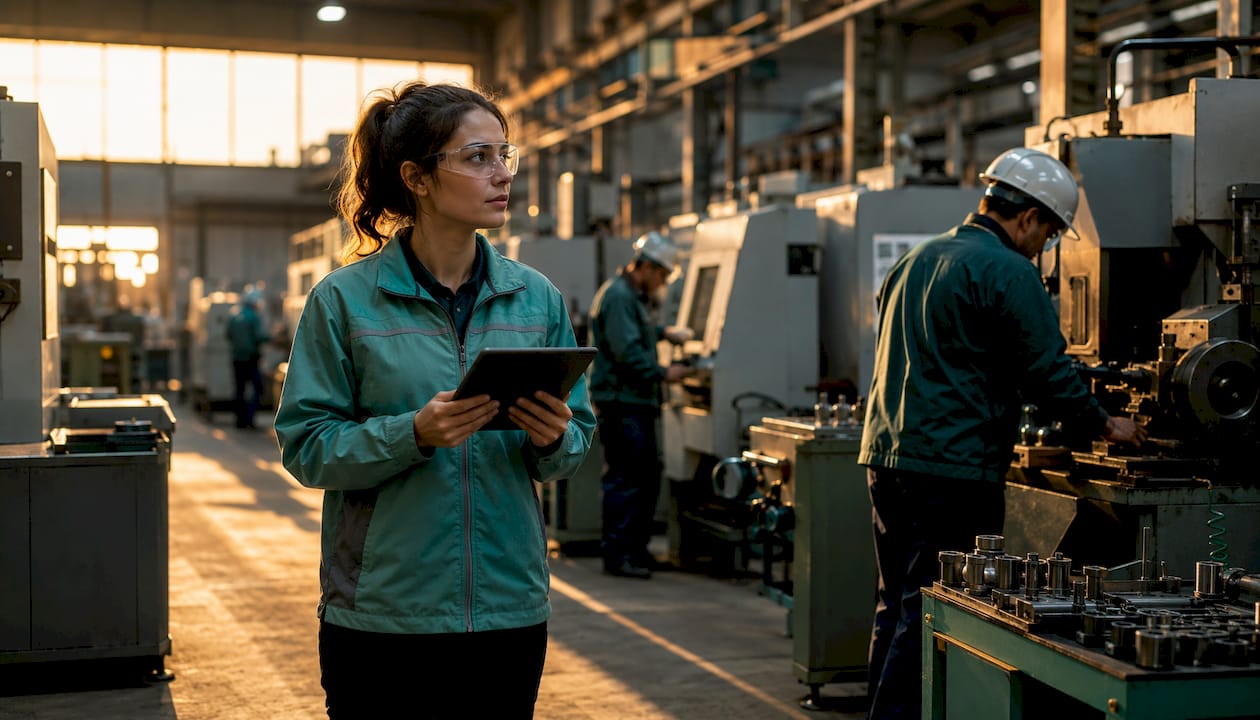 Supervisor conducting Gemba walk on production line