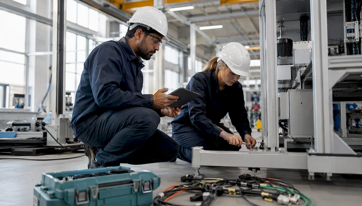 Engineers installing new production line