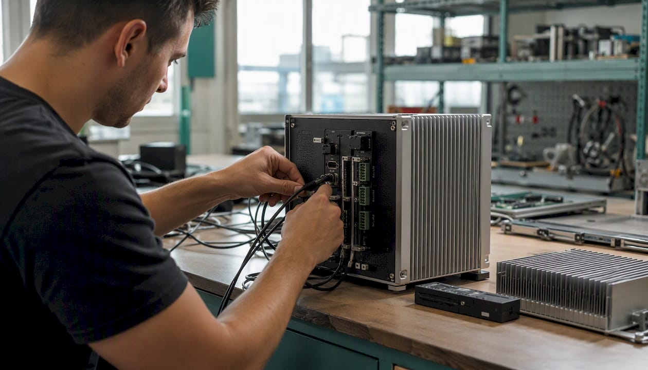 Hands maintaining MES hardware module