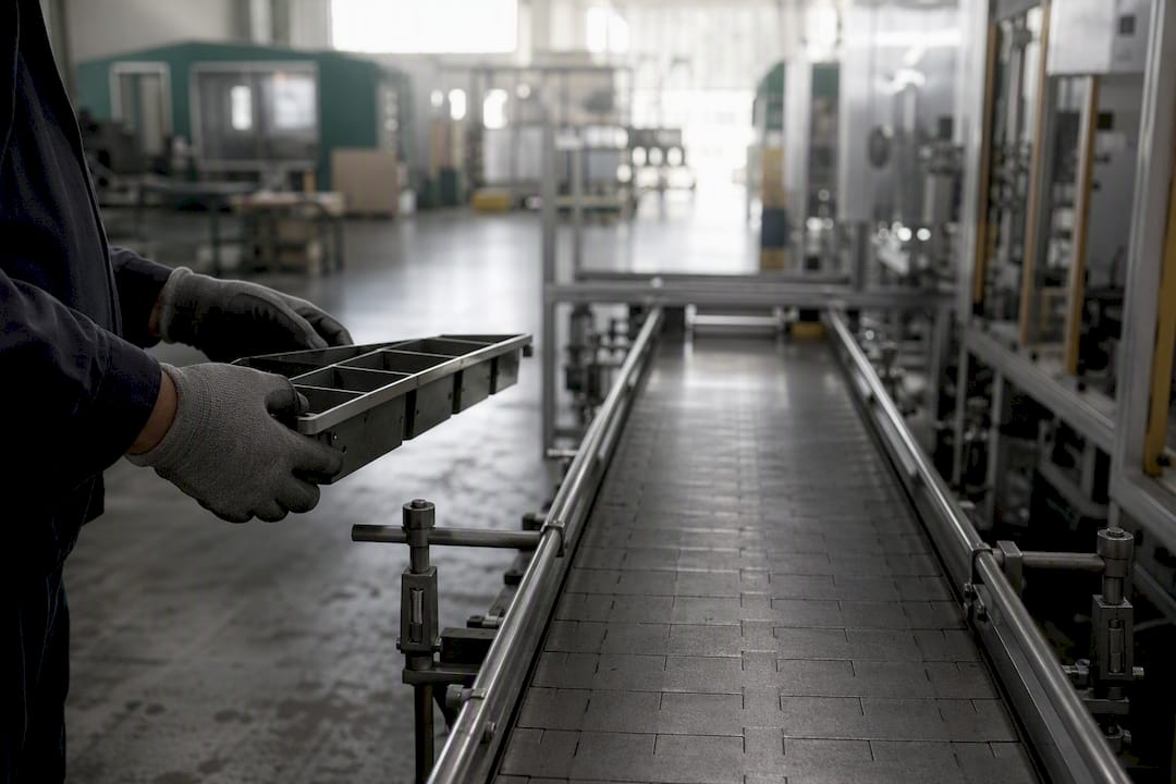 Empty conveyor section showing material shortage impact