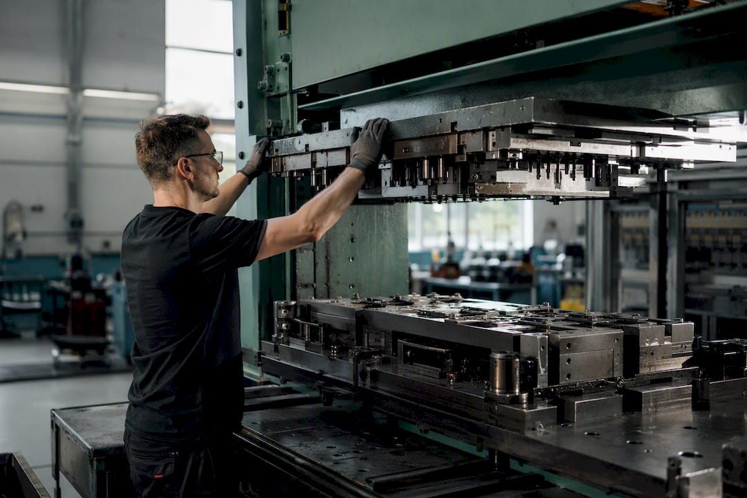 Hands performing quick-changeover on modular tooling