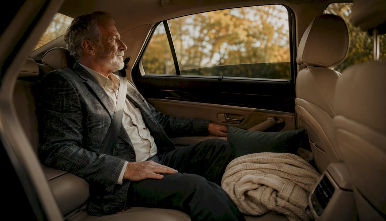 Calm vehicle interior prepared for dementia patient