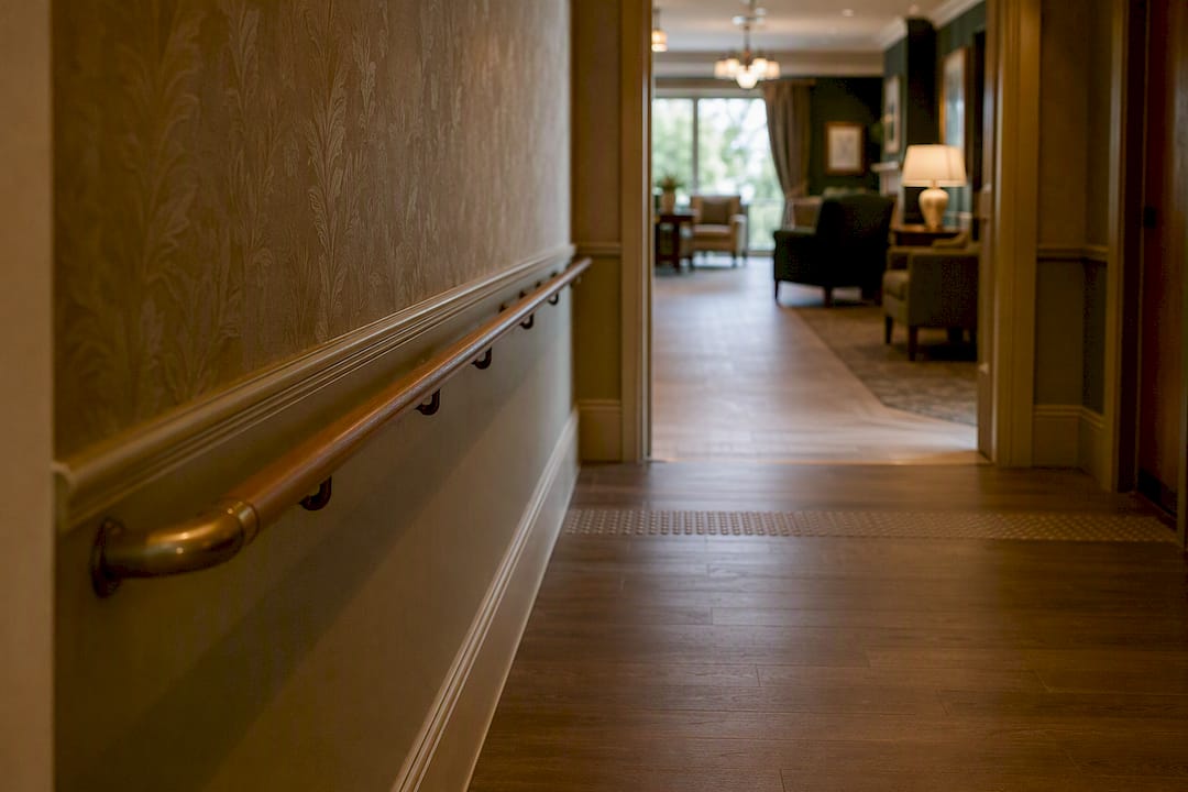 Accessibility features in dementia care corridor