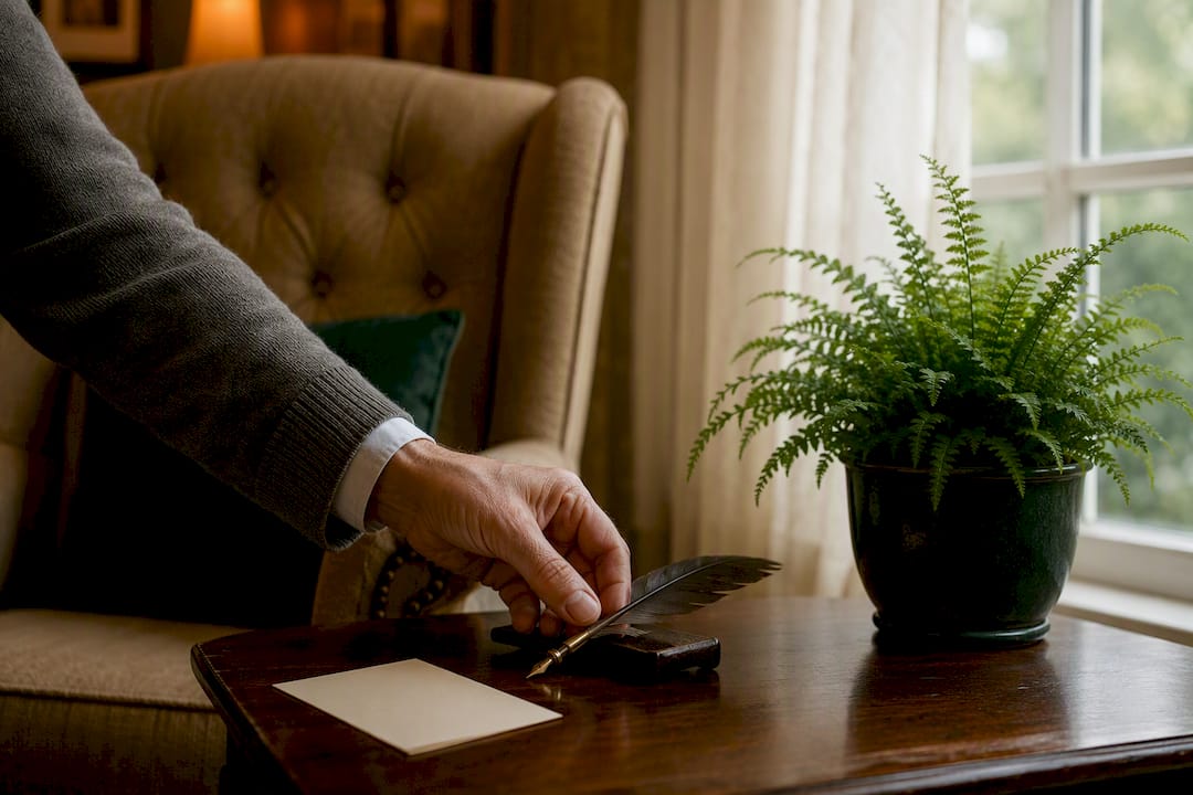 Desk with tablet and typewriter symbolizing record keeping