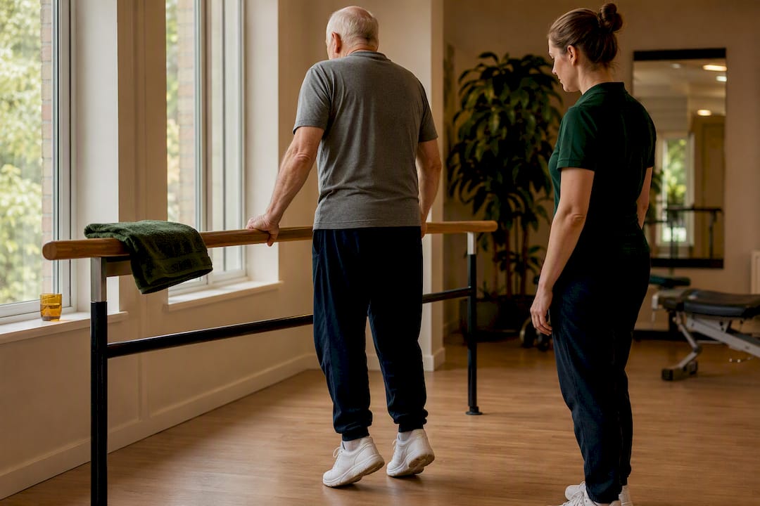 Older adult doing supervised balance exercise