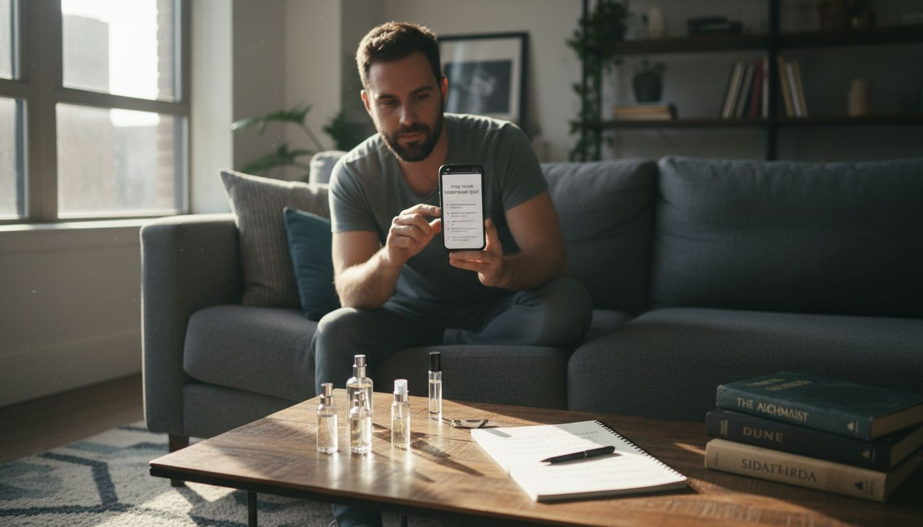 Man selecting fragrances via online quiz
