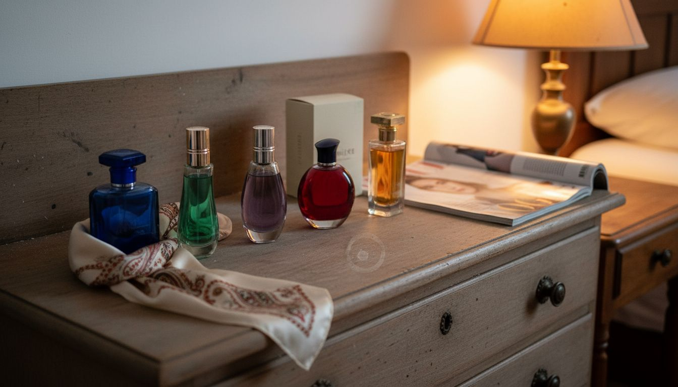 Selection of varied perfume bottles on dresser