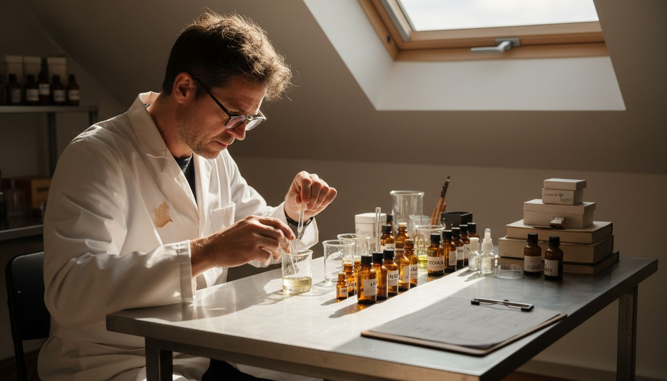 Perfumer mixing cruelty-free fragrance oils