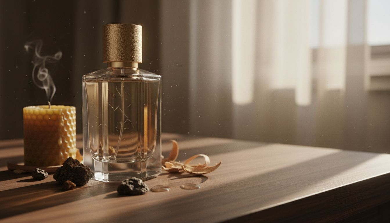 Perfume bottle with oud and sandalwood