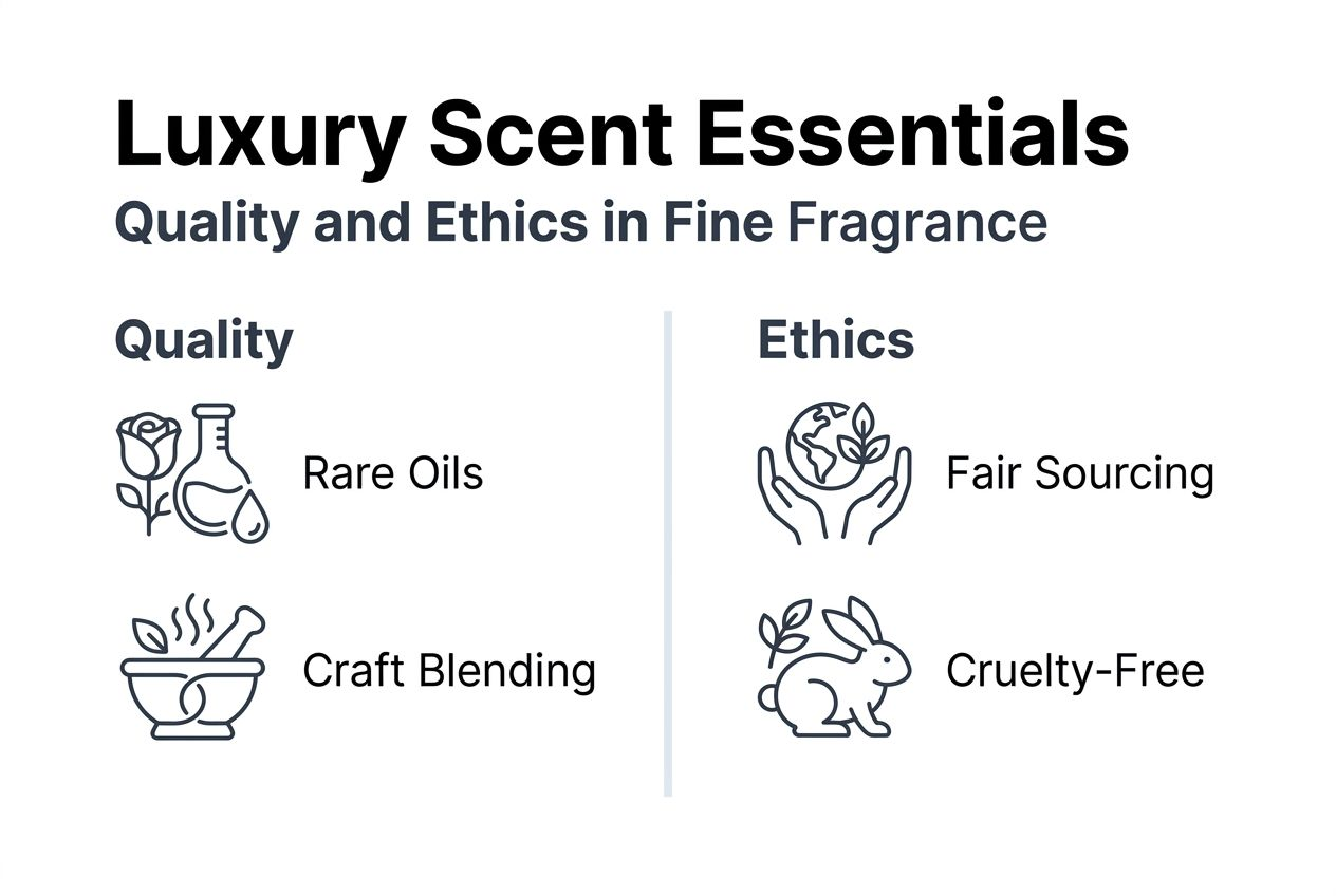 Infographic showing luxury scent quality and ethics