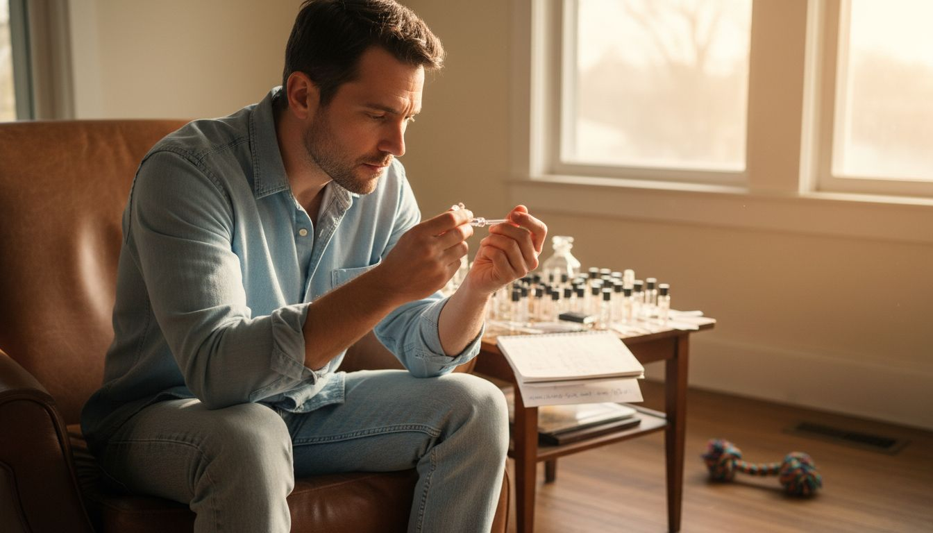 Man testing cruelty-free perfume samples