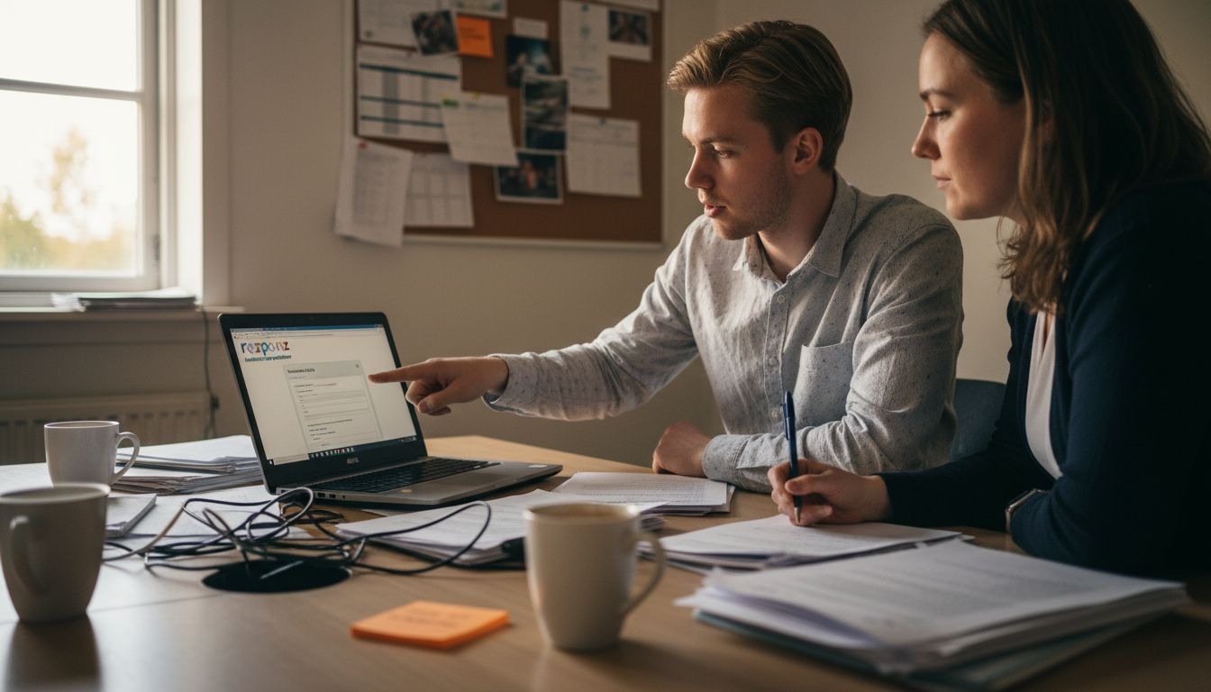 To kolleger sidder og sparrer om en løsning til kunden.