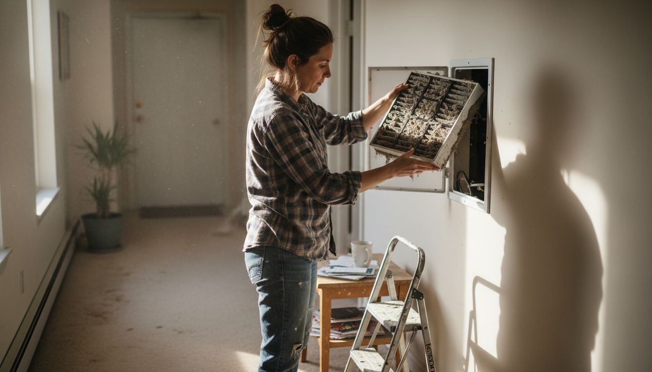 Homeowner changing dirty HVAC filter
