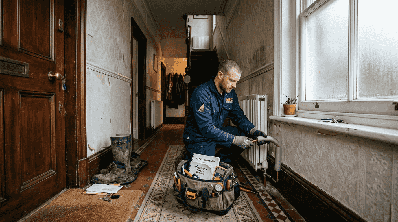 Engineer inspecting home ahead of HVAC install