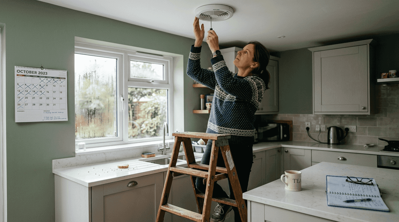 Woman adjusting mechanical kitchen ventilation
