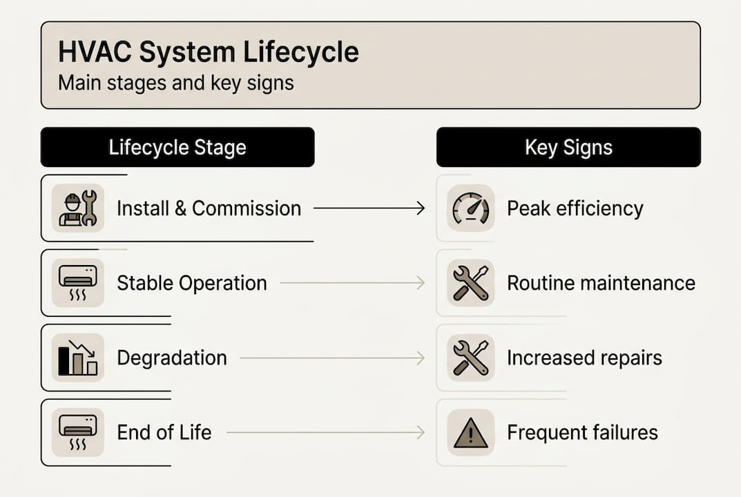 Infographic of HVAC system lifecycle stages