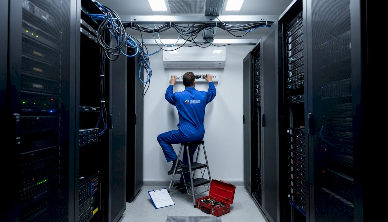 Technician services VRF air conditioning in server room