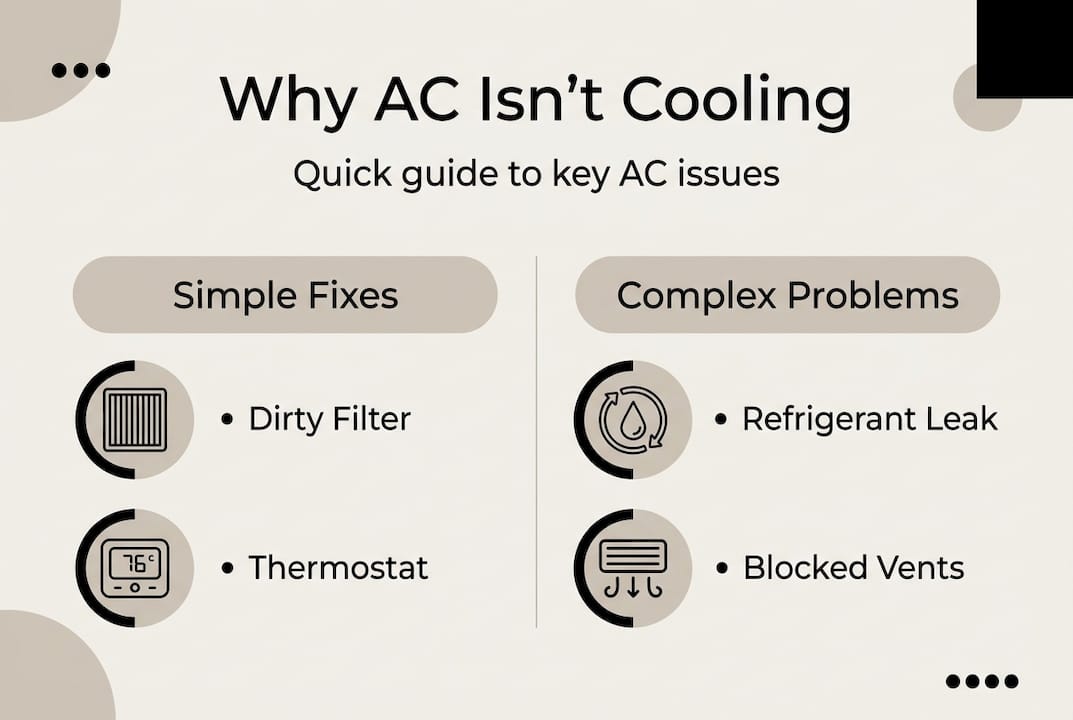 Infographic showing reasons AC is not cooling