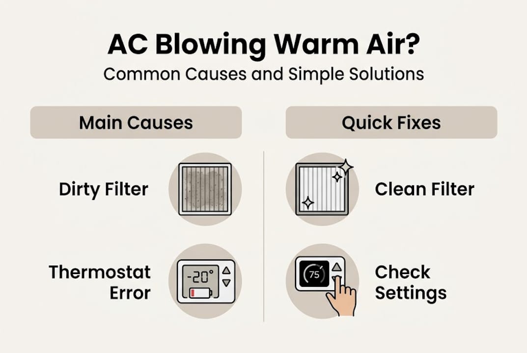 Infographic on AC warm air causes and fixes