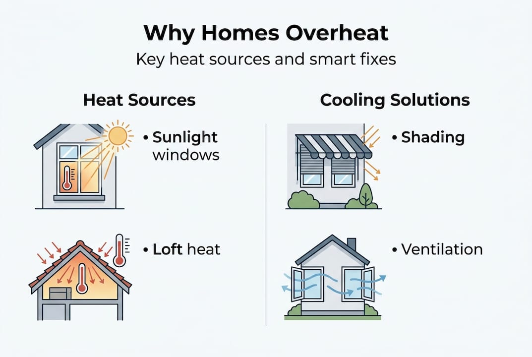 Infographic showing heat sources and cooling solutions
