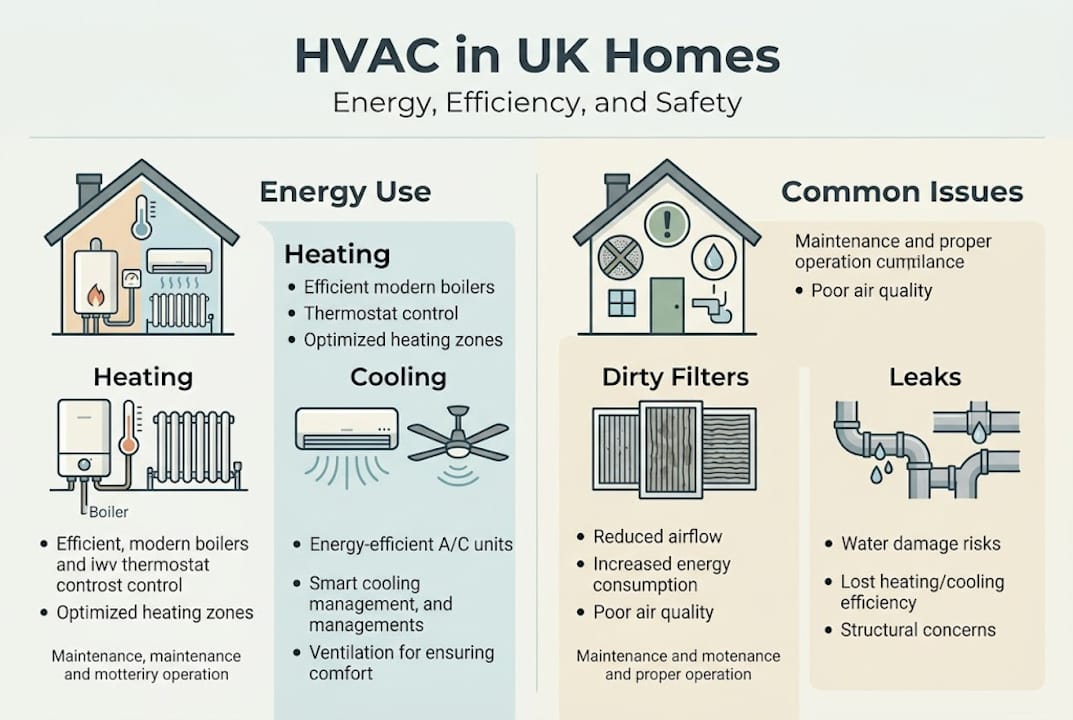 Infographic showing HVAC energy use and common issues