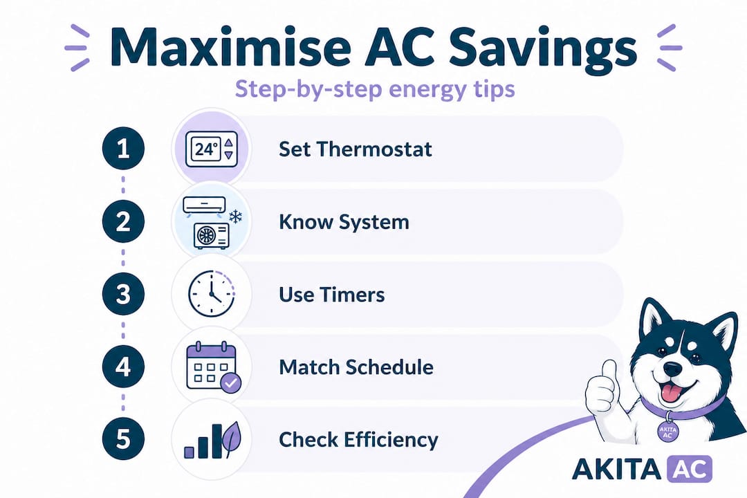Infographic showing AC energy saving steps