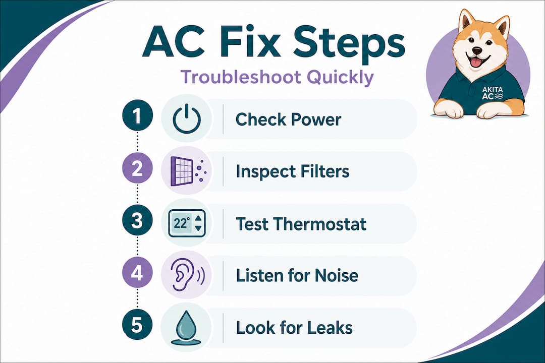 Infographic showing air conditioning troubleshooting steps